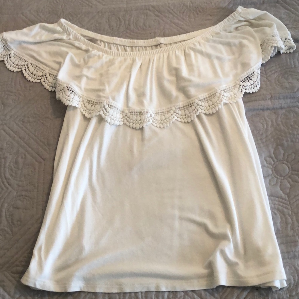 white off the shoulder blouse.